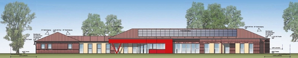 So soll es bald aussehen: Frontansicht der Kita Buchholz nach Wiedererrichtung  (Quelle: KMS Architekten BDA)