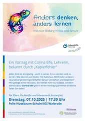 Ankündigung: &quot;Anders denken, anders lernen!&quot; - Vortrag mit Corina Elfe am 7.10. in Walsrode
