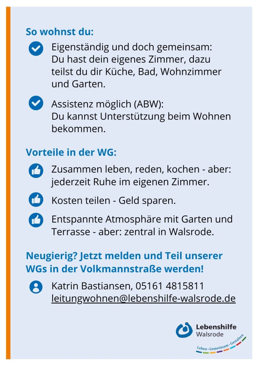 Neue WG (Wohngemeinschaft) in der Volkmannstraße in Walsrode - Lebenshilfe Walsrode Neue WG (Wohngemeinschaft) in der Volkmannstraße in Walsrode - Lebenshilfe Walsrode