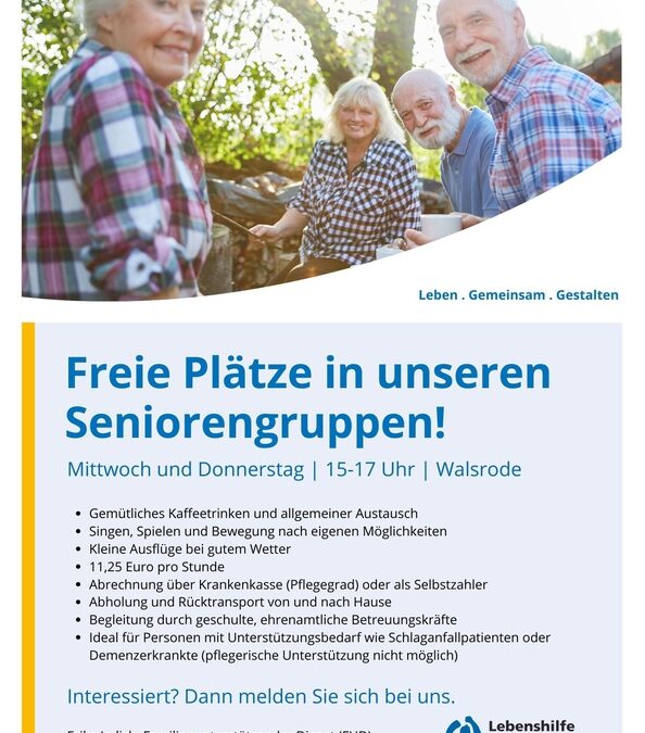 Freie Plätze in unseren Seniorengruppen in Walsrode: Gemeinsam schöne Momente erleben!